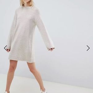 ASOS Design knitted mini dress in neutral fluffy yarn